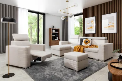 Produktbild von Ecksofa inkl. Hocker und Sessel CANTON Stoff Liverpool Pearl Ottomane Links