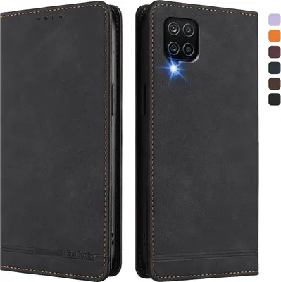 Image de Etui pour Samsung Galaxy A12, étui rétro en cuirPolyuréthaneavec support et fentes pour cartes de crédit Noir