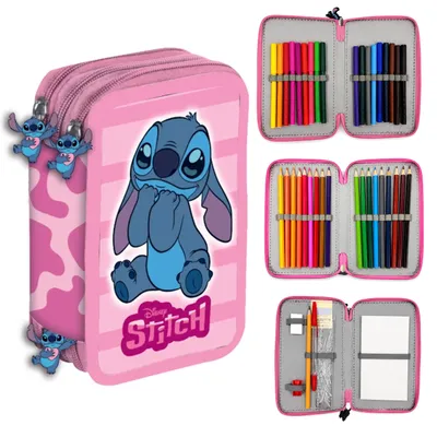 Zdjęcie produktu dla Piórnik STITCH trzykomorowy  z wyposażeniem