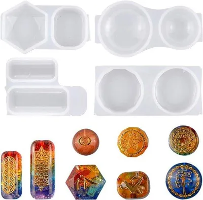 Produktbild von Silikonhärter-Set - 4 Teile - Für Schmuck und Epoxidharz - Vierkant, rund, Ketten - Handwerkliche Modelle - Gießformen