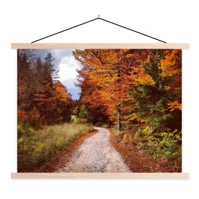 Produktbild von MuchoWow® Textilposter Herbst - Herbstblätter - Weg - Wald 60x45 cm mit holzfarbenen Rahmen - Bild