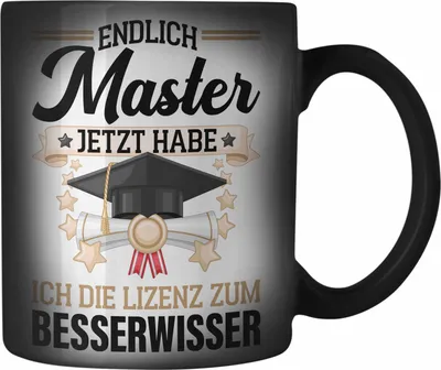Produktbild von Trendation - Master Abschluss Geschenk Farbwechsel Zauber-Tasse Bestanden Studium Prüfung Graduation - Lizenz zum Besserwissser (Schwarz)