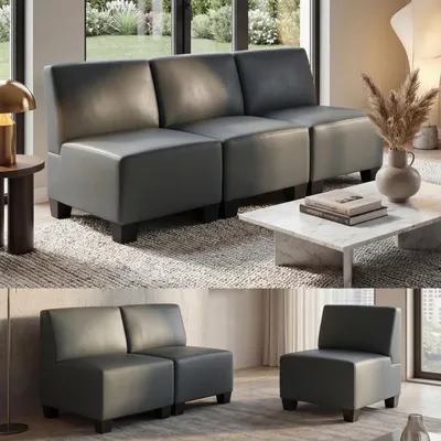 Produktbild von Modular 3-Sitzer Sofa Couch Lyon, Kunstleder  dunkelgrau, ohne Armlehnen