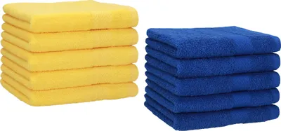 Produktbild von Betz 10 Stück Gästetücher 30x50 cm PREMIUM 100% Baumwolle Set  Farbe: gelb und royalblau