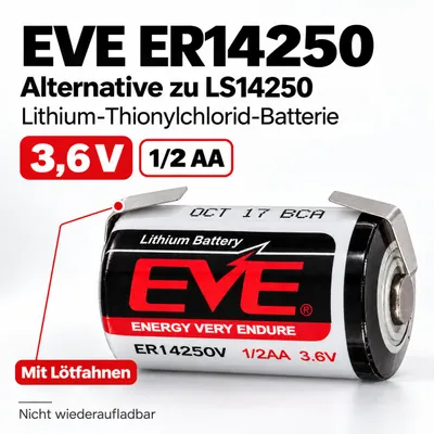 Produktbild von EVE ER14250 LS14250 1/2 AA Lithium-Thionylchlorid 3,6 V mit Lötfahnen