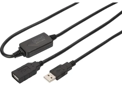 Produktbild von Digitus Aktives USB 2.0 Verlängerungskabel, 15 m, 15 m, USB A, USB A, USB 2.0, Stecker/Buchse, Schwarz