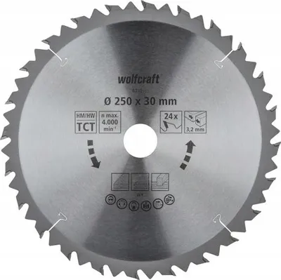 Obrázok produktu pre Wolfcraft HM kotúč na obrábanie dreva 250 x 30 mm 24 zubov
