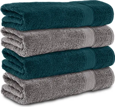 Produktbild von Komfortec 4er Handtücher 50x100 cm Set aus 100% Baumwolle, 470g/m², Frottee, Weich, Anthrazit/Petrol