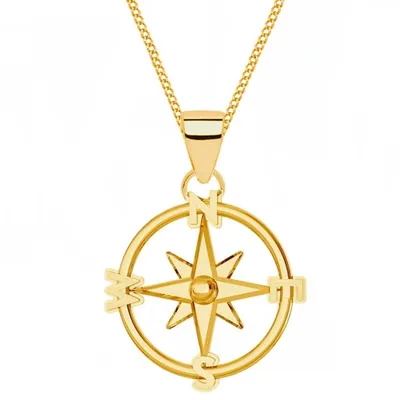 Kompass Anhänger mit Kette I Echtsilber 24K Gold vergoldet I 45cm