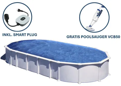 Produktbild von GRE Ovaler Stahlwandpool in Weiß KITPROV9188 – 915 x 470 x 132 cm, Komplettset + GRATIS Elektrischer Poolreiniger VCB50