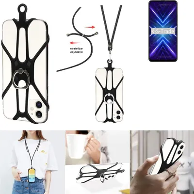 Produktbild von K-S-Trade 3in1 Handykette Handyband Handykordel Halsband Smartphone-Ring Handy-Ring kompatibel mit Huawei Honor 9x Global Fingerhalterung Handyring