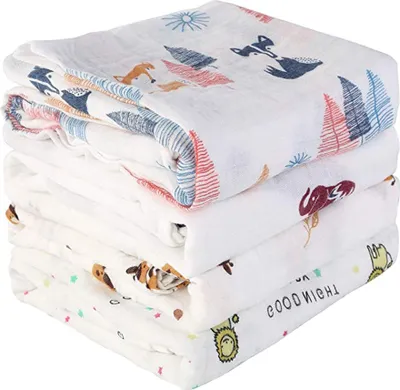 Obrázek produktu pro Novorozenci 2 Ply mušelínová deka 4 kusy Bambusové bavlněné mušelínové deky Měkká osuška pro batolata 120 cm x 105 cm (náhodné vzory pro dívky)