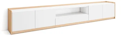 Produktbild von TV-Schrank, Lowboard, 310x37x50cm, Für TV-Geräte bis zu 80", Fernsehtisch, Weiß und Eiche Soft