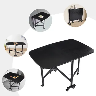 Image de Table multifonctionnelle - Table de repas/cuisine - Pliable - Rectangulaire - 6 roulettes pivotantes avec frein - 120×80×75 cm - Inox - Pour 4 personnes - Noir