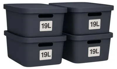 Produktbild von Plastard Aufbewahrungsbox mit Deckel 4er-Set 19 Liter in Anthrazit