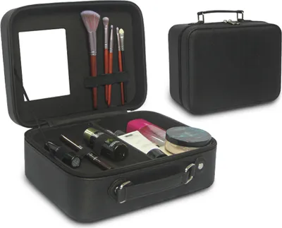 Obrázek produktu pro Cestovní kosmetické pouzdro se zrcátkem šC dělitelné kosmetické pouzdro na make-up, voděodolnáPolyuretanskořepina, přenosný úložný prostor pro dámskou kosmetiku/štětce na make-up/toaletní potřeby a příslušenství