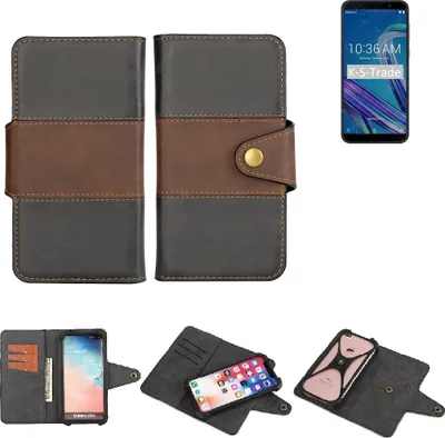 Produktbild von K-S-Trade Handyhülle Schutzhülle Hülle Bookstyle Wallet-Case kompatibel mit Asus ZenFone Max Pro (M1) Bumper Rundumschutz schwarz-braun 1x
