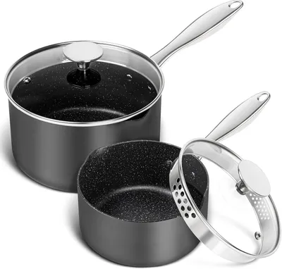 Produktbild von MICHELANGELO Stielkasserollen-Set, 1,4 l, 2,8 l, Granit-Antihaftbeschichtung