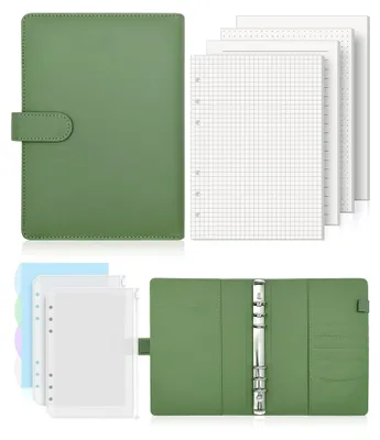 Produktbild von Notizbuch A5 Ringbuch Nachfüllbar, 140 Blätter 4 Stile A5 Nachfüllpapier, Binder mit Bindertaschen für Schulnotizen, Reisetagebücher