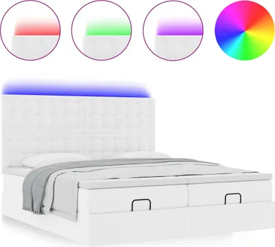 Produktbild von Ottoman-Bett mit Matratzen & LEDs Reinweiß 200x200cm Kunstleder