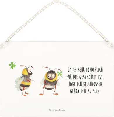 Produktbild von Mr. & Mrs. Panda Schild Hummeln Kleeblatt DIN A5 - Transparent - Geschenk, Holzschild, Hummel, glücklich Werden, Türschild, Biene, holzbild, wandtafel, Deko, sein