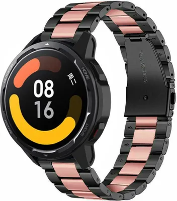 Produktbild von Strap-it Stahlarmband - Kompatibel mit Xiaomi Watch S1 Armband Ersatzarmband Edelstahl - Gliederarmband mit Faltschließe - Hochwertiges Material - für Smartwatch 22mm Armband Schwarz / Rosa