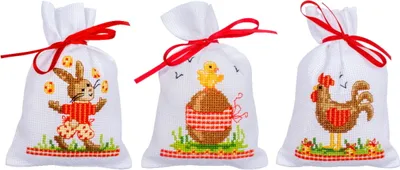 Produktbild von Vervaco Kräutertütchen Kreuzstich Set "Ostertiere" 3er Set, Zählmuster, 8x12cm
