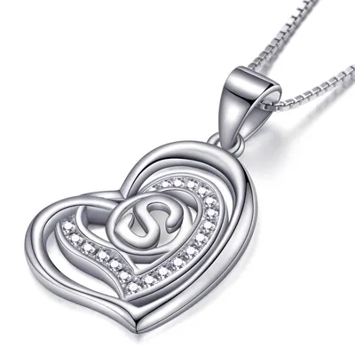 Produktbild von Morella® Damen Halskette Herz Buchstabe S 925 Silber rhodiniert mit Zirkoniasteinen weiß 46 cm
