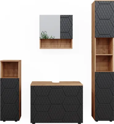 Produktbild von Badmöbel-Set Vicco Irma Anthrazit mit Wabenstruktur 4 Teile, mit Schubladenschrank und Hochschrank, Model 47181