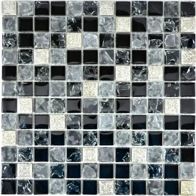 Produktbild von Mosaikfliese Transluzent grau schwarz Glasmosaik Crystal Resin grau schwarz silber gefrostet MOS92-0333_f | 10 Mosaikmatten