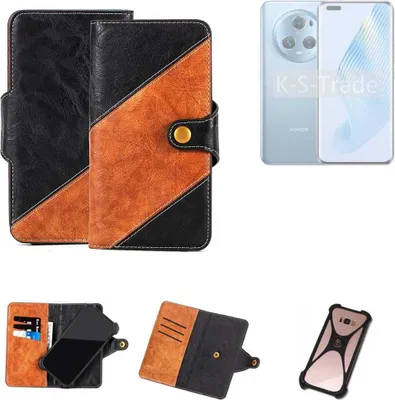Produktbild von K-S-Trade Handyhülle Schutzhülle Bookstyle Case Wallet-Case kompatibel mit Honor Magic5 Handy Cover Bumper Klapphülle schwarz hellbraun 1x