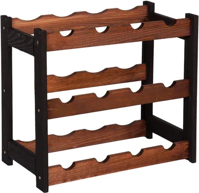 Produktbild von STOLMAK Weinregal aus Holz für 12 Flaschen Schwarz/Braun Kiefernholz 44x38x25 cm Flaschenregal Weinschrank Weinständer Flaschenhalter Kellerregal