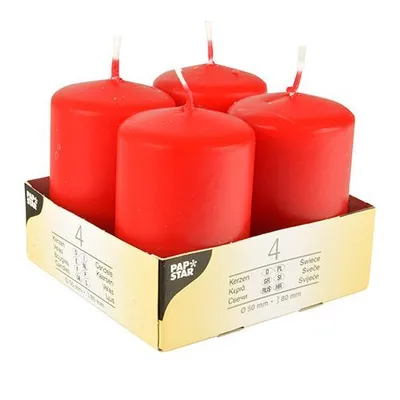 Produktbild von Papstar Stumpenkerzen Ø 50 mm 80 mm rot, 6 x 4 Stück