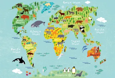 Produktbild von Digitaldruck-Tapete Kids World Map Animals livingwalls (1033994)