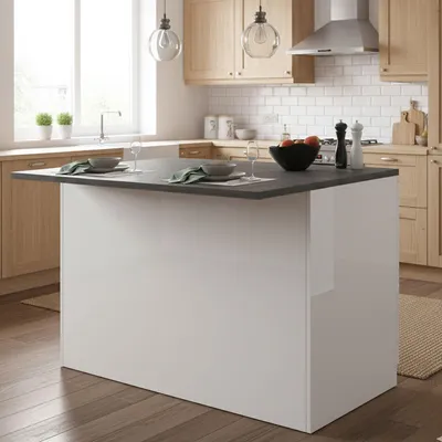 Immagine prodotto di Dmora Isola da Cucina Analiza 90x125x90h cm Bianco Lucido, Modulabile 4 Vani  Italy