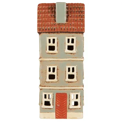 Produktbild von Lichthaus fürTeelicht Ib Laursen "My Home Town" rostfarbige Tür grau 23 cm hoch