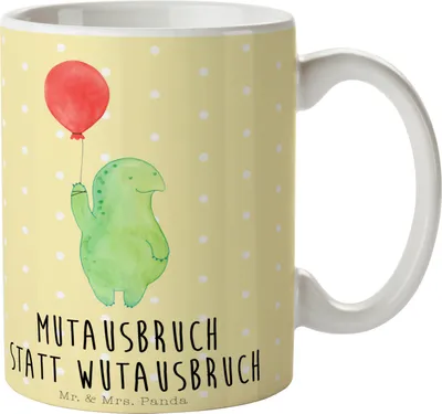 Produktbild von Mr. & Mrs. Panda Teetasse Schildkröte Luftballon - Gelb Pastell - Geschenk, Tasse, Becher, Motivationsspruch, kaffeebecher bedruckt, Schildkröten, Kaffeetasse