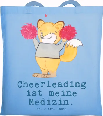 Produktbild von Mr. & Mrs. Panda Uni Tasche Fuchs Cheerleader - Sky Blue - Geschenk, Beutel, Tragetasche, Turniere, Tote Bag, Turn Club, Büchertasche, Turnen, dokumententasche