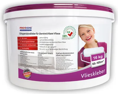 Produktbild von Vlieskleber Profhome Fertig-Kleber für Malervlies Renoviervlies Anstrichvlies Vlies Gewebe-Tapeten 16 kg max 105 qm