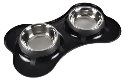 Immagine prodotto di Ciotola doppia per cani, acciaio inox, O 14 cm, nero