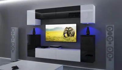 Image de Furnitech Meuble-paroi Salon - Meubles de salon avec LED Blanc - Meuble-paroi Suspendu Moderne - Étagères et meuble TV (Rodos AN43-17WB-HG24 1A)