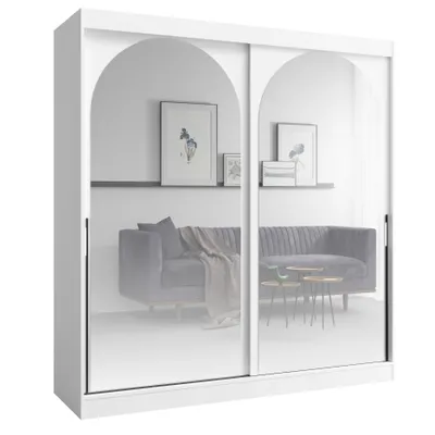 Image de PAWS MÖBEL Armoire coulissante blanche 200x215x65 MONIDO avec miroirs moderne fonctionnelle, armoire de chambre à coucher, cabinet