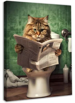 Produktbild von Gerahmte Wandkunst Katze auf Toilette Zeitung 30x40cm Leinwand Vintage Grün