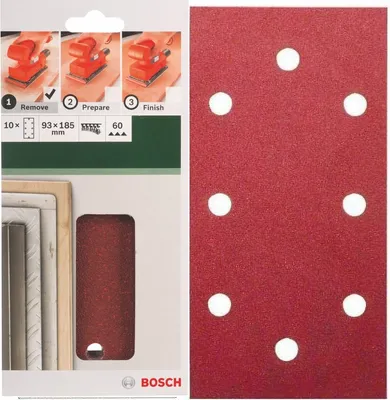 Produktbild von Bosch Klett Schleifblatt 10 x 93 x 185 mm,K 60 für Black & Decker Schwingschleifer
