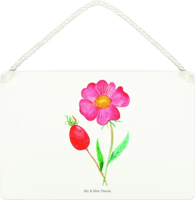 Produktbild von Mr. & Mrs. Panda Schild Blume Hagebutte DIN A4 - Weiß - Geschenk, Garten, Wandbild Holz, Lebensfreude, Türschild, wandtafel, hängeschild, Schlechte Gedanken, holzbild