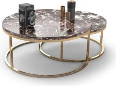 Produktbild von Luxus Marmor Couchtisch + Beistelltisch Set Runde Wohnzimmer Tische 2tlg