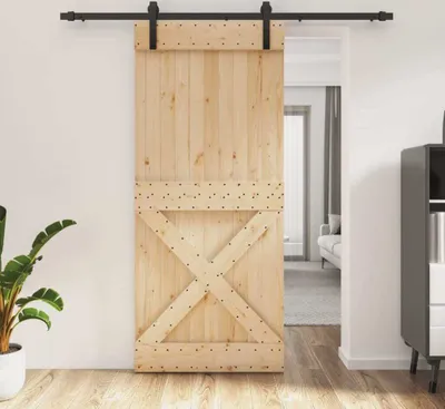 Zdjęcie produktu dla vidaXL Drzwi przesuwne z okuciem 90x210 cm lite drewno sosnowe