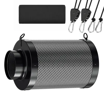 Produktbild von ISOISL Aktivkohlefilter 100 mm Grow 100x300 mm, Kohlefilter Geruchsfilter für Growbox Abluft Rohrventilator