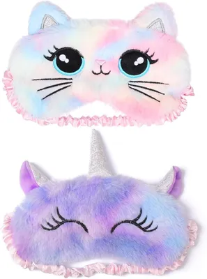 Imagen del producto de Mascarillas para dormir para niños, 2 unidades, diseño de unicornio en 3D, de felpa suave, ideales para viajes