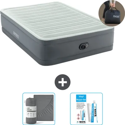 Produktbild von Intex Airbed - Doppelbett - 137 x 191 x 46 cm - Grau - Inklusive Pumpe - Spannbettuch en Reperaturset